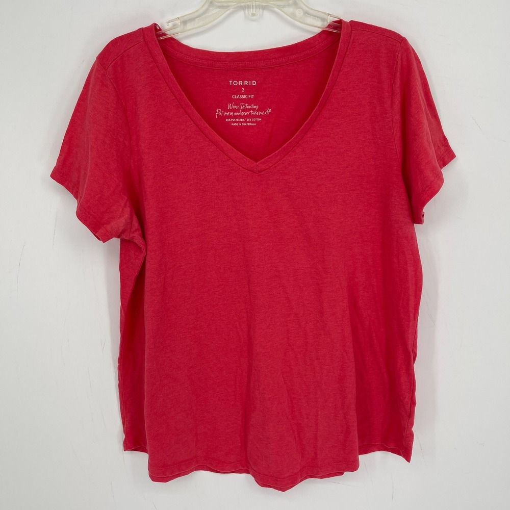 Torrid Women's Red V-Neck Short Sleeve Classic Fit Tee T-Shirt Plus Size 2 2X